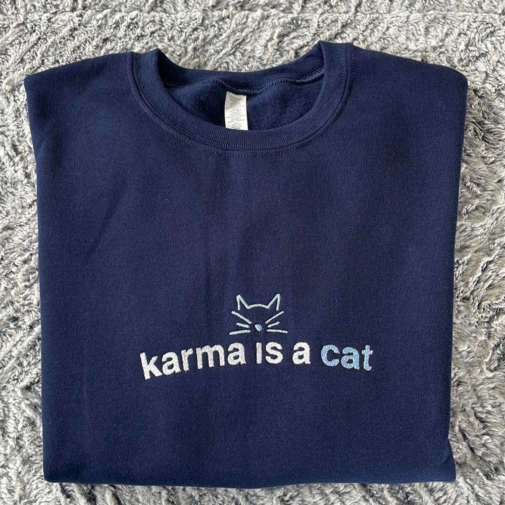 Taylor Swift Karma Is A Cat Embroidered Crewneck